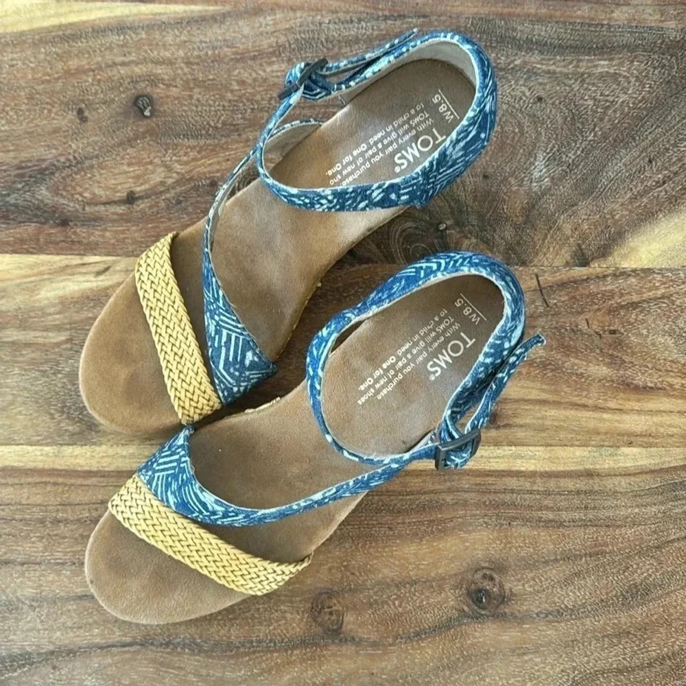Toms Wedges Rattan & Blue 8.5 - Picture 2 of 7